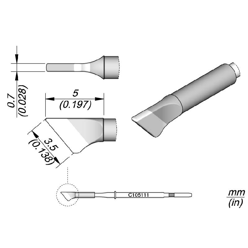 Series C105 Nano Blade Soldering Cartridge, 3.5mm x 0.7mm