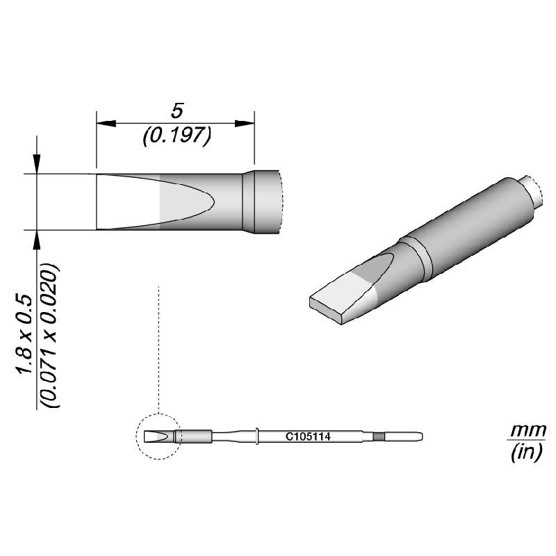 Series C105 Nano Chisel Soldering Cartridge, 1.8mm x 0.5mm