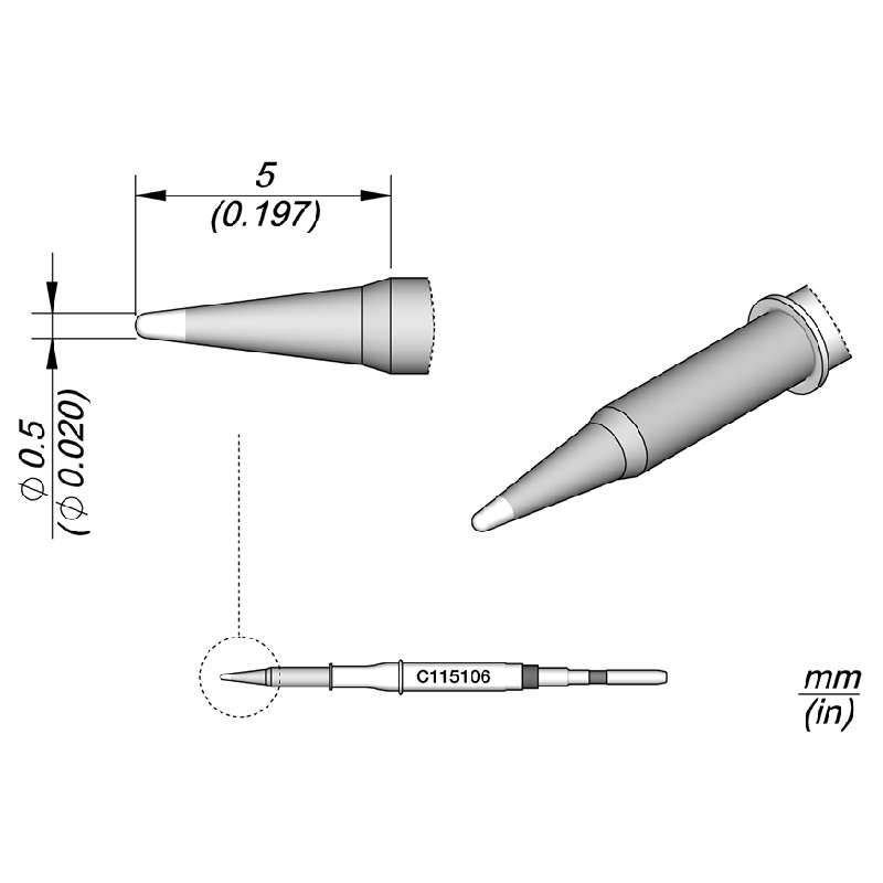 C115 Series Conical Soldering Tip Cartridge 0.5mm