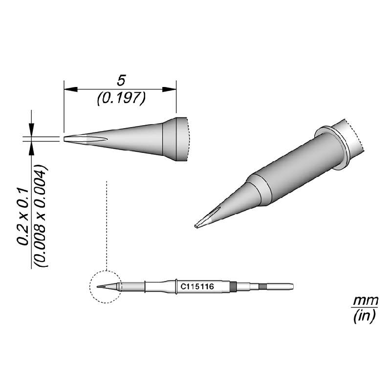 C115 Series Chisel Soldering Tip Cartridge, 0.2mm x 0.1mm