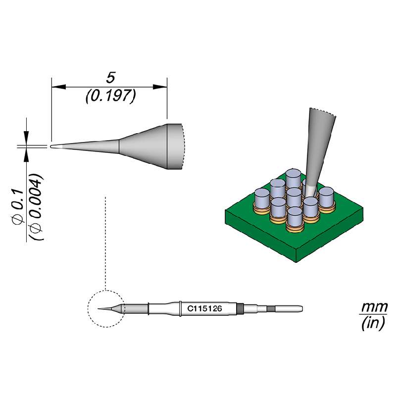 C115 Series Conical Soldering Tip Cartridge 0.1mm
