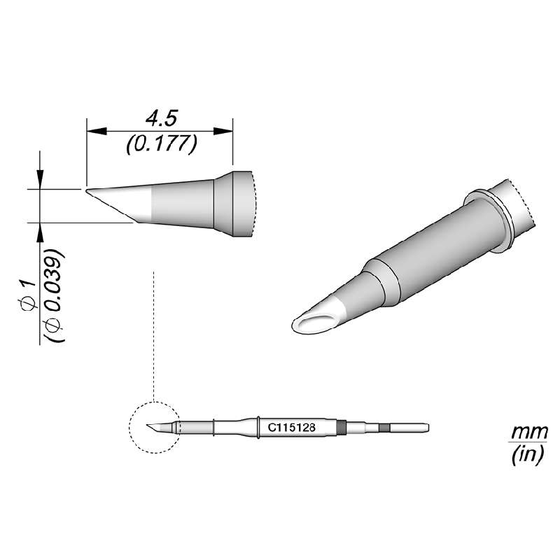 C115 Series Spoon Soldering Tip Cartridge, 1mm