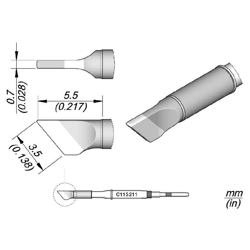 C115 Series Tweezer/Knife Soldering Tip Cartridge, 3.8mm x 0.7mm