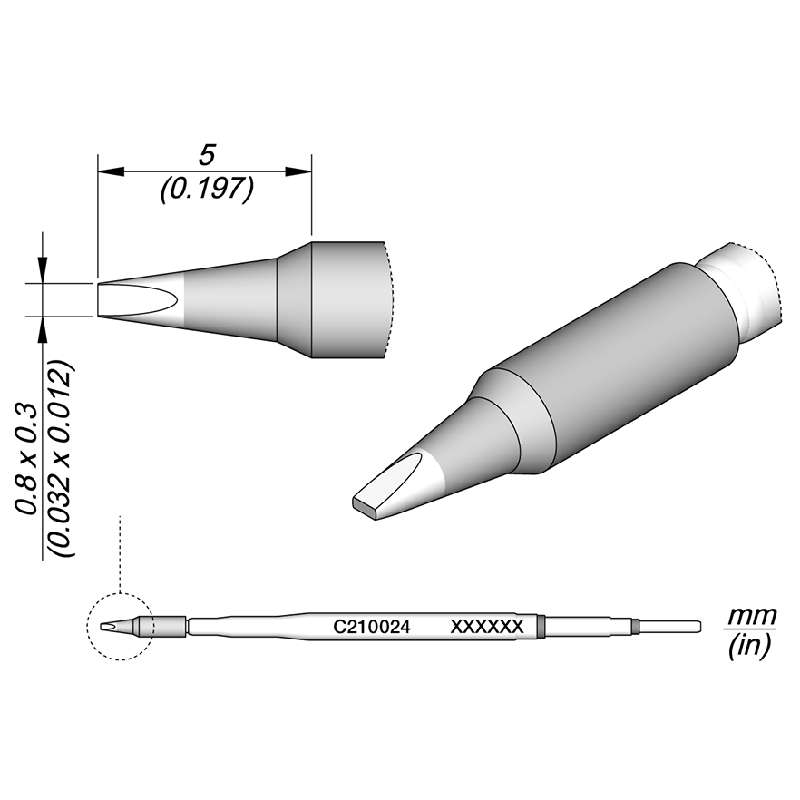 Series C210 Chisel Soldering Cartridge, 0.8mm x 0.3mm