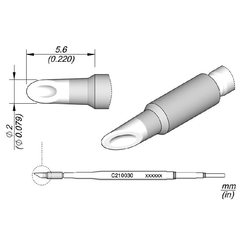 C210 Series Spoon Soldering Tip Cartridge 2mm