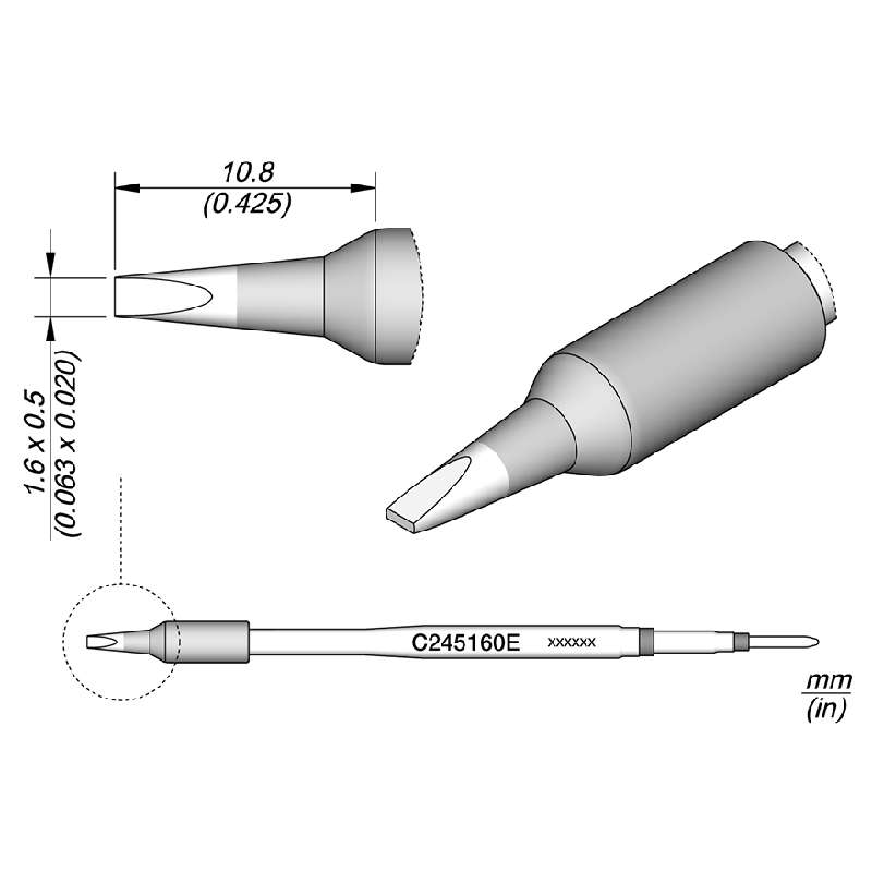 Series C245E Chisel Soldering Cartridge, 1.6mm x 0.5mm