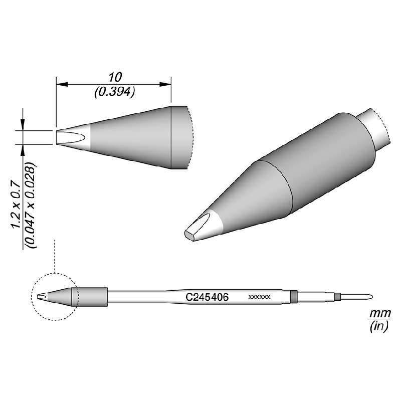 Series C245 High Thermal Chisel Soldering Cartridge, 1.2mm x 0.7mm