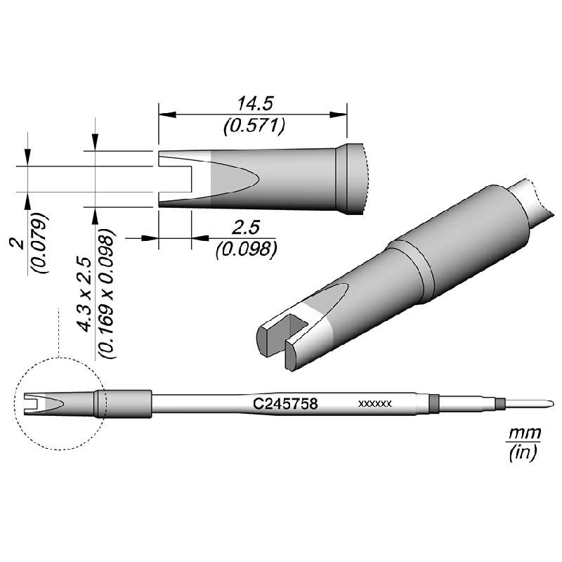 C245 Chip Cartridge Soldering Tip, 2mm