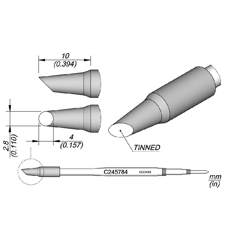 Series C245 Bevel Soldering Cartridge, Ø 2.8mm