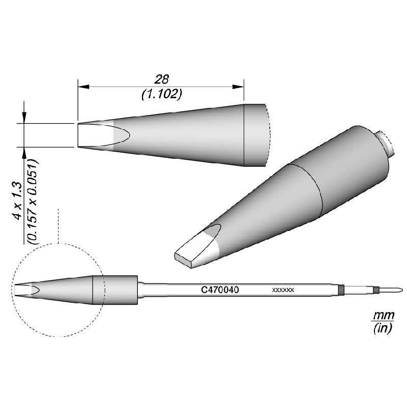 Series C470 Chisel Soldering Cartridge, 4mm x 1.3mm