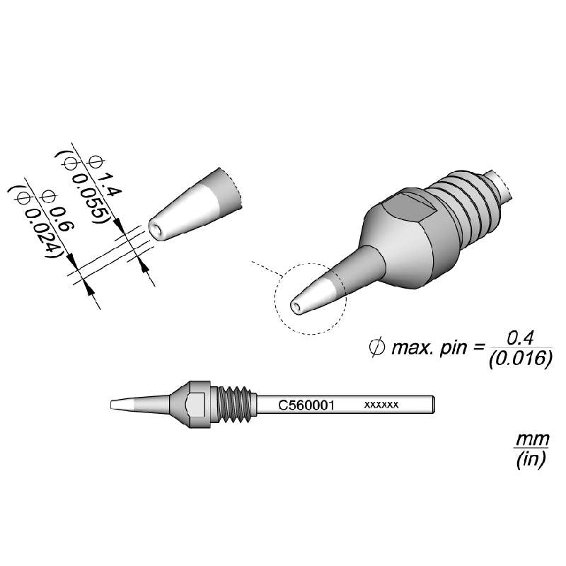 Series C560 Through Hole Desoldering Cartridge, 1.4mm x 0.6mm
