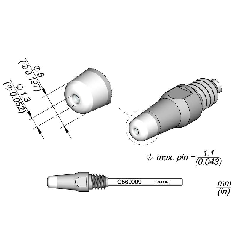 Series C560 Through-Hole Desoldering Tip, 1.3mm x 5mm