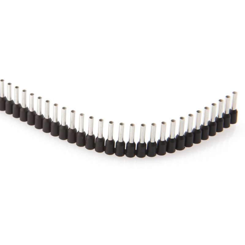 Insulated Cable Ferrule / End Sleeve Strip for QUADRO Tools, 15 AWG, Black, 0.57 x .165", 10 Strips of 50 Pieces, 7-3/4" Long