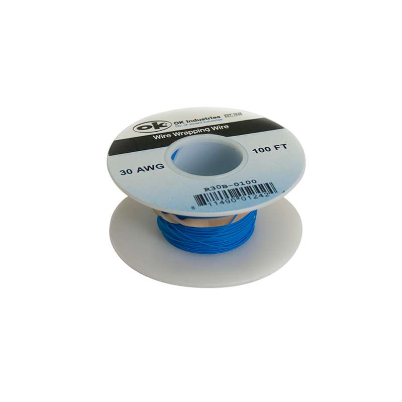 Kynar® Insulated 30AWG Solid Copper Wire, Blue, 100' per Roll