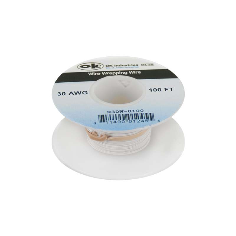 Kynar Insulated 30AWG Solid Copper Wire, White, 100' per Roll