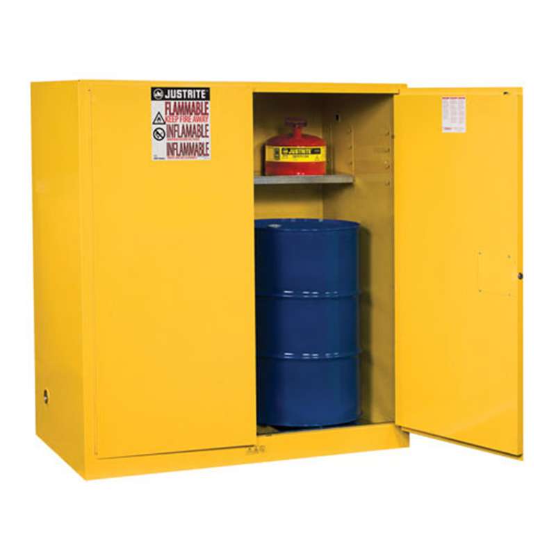 EX Vertical Drum Saefty Cabinet & Drum Support, 110 Gallon, 2 Manual Close Doors, Yellow