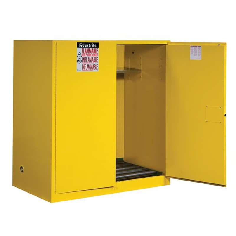 EX Vertical Drum Saefty Cabinet & Drum Rollers, 110 Gallon, 2 Manual Close Doors, Yellow