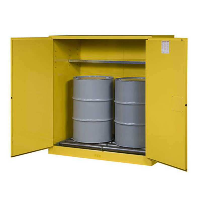 EX Vertical Drum Saefty Cabinet & Drum Rollers, 110 Gallon, 2 Self Close Doors, Yellow