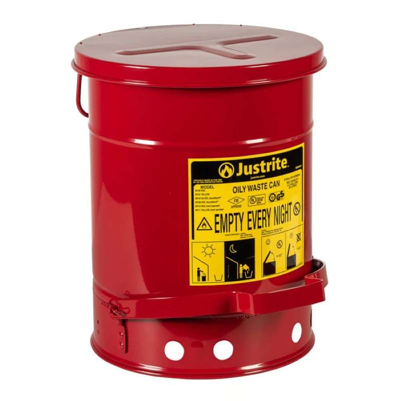 Flame Retardant Foot Operated Waste Can for Oily Hazmat Items, Red, 6 Gallons