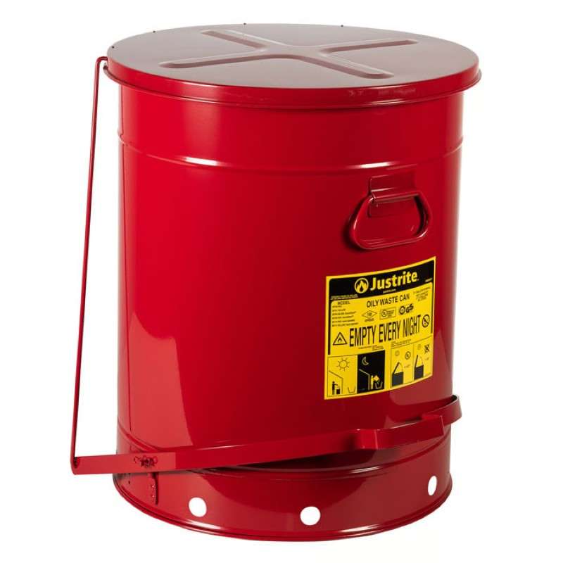 Oily Waste Can, Hands-Free, Self-Closing Cover, SoundGard™, Red, 21 Gallon