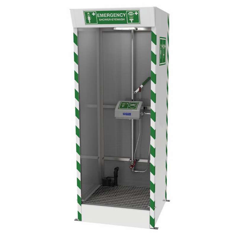 Emergency Cubicle Shower, Covered ABS Eye, Face Wash, Sump Pump, 120V