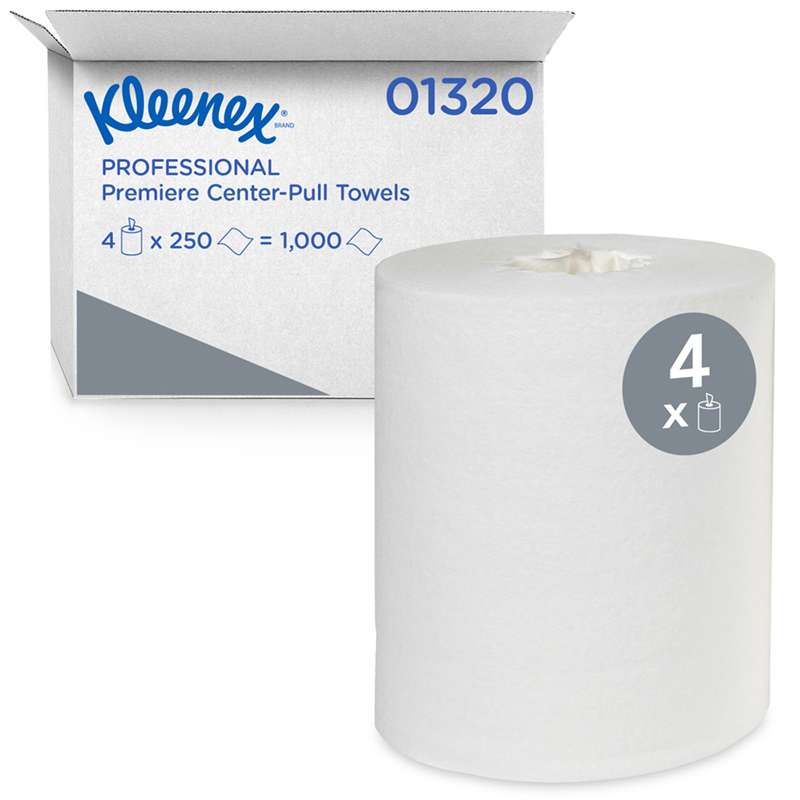 Kleenex Premiere Center-Pull Perforated Paper Towels with Cloth-Like Feel, 250 Towels per Pack, 4 Packs per Case