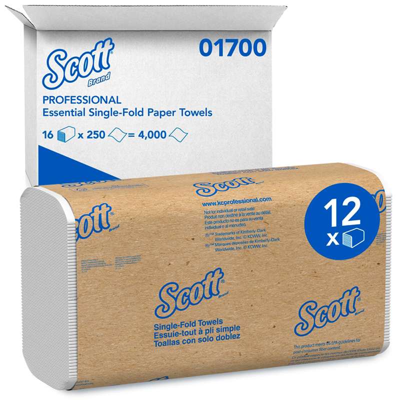 Folded Paper Towels, Scott, White, 9.3" x 10.5", 250 Sheets/Pack
