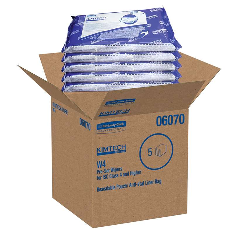 Kimtech W4 Cleanroom Pre-Saturated 70% IPA Polypropylene Wipers, 9 x 11", White,10 pouches of 40 per Package
