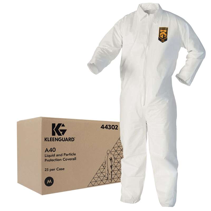 KleenGuard A40 Liquid & Particle Protection Coverall, with Zipper, White, Medium, 25 per Case