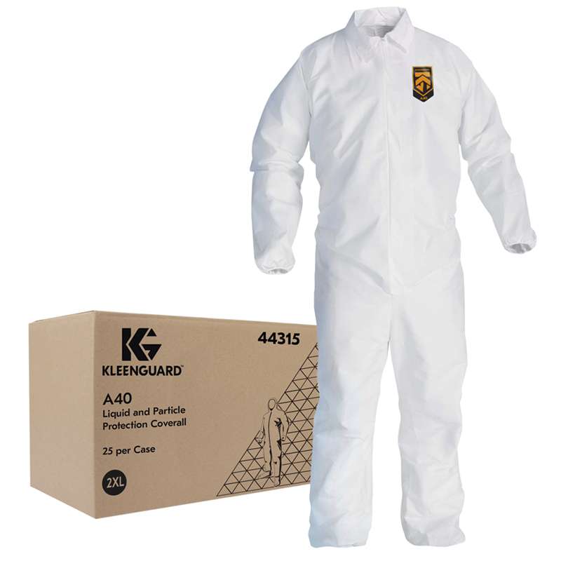 KleenGuard A40 Liquid and Particle Protection Disposable Microporous Coveralls with Zippered Front, Elastic Cuffs, White, 2X-Large, 25 per Case
