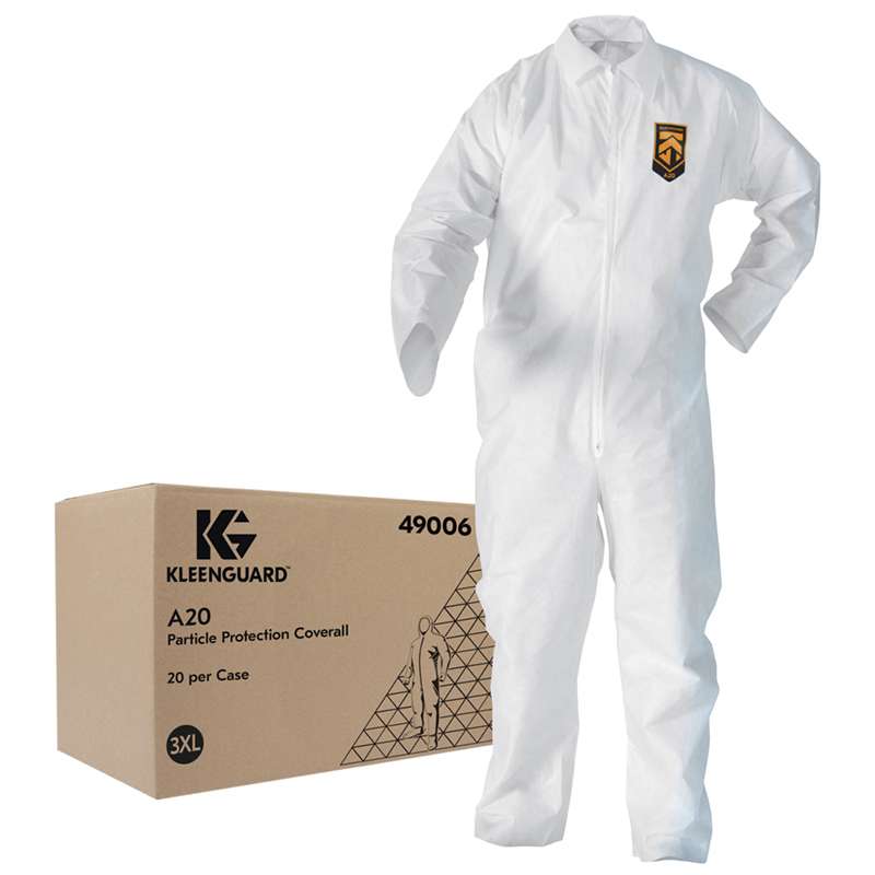 KleenGuard A20 Breathable Particle Protection Coverall, with Zipper, White 3XL, 20 per Case