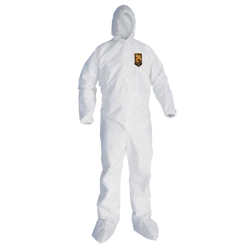 KleenGuard A20 Disposable Hooded/Booted Liquid And Particle Protection Coverall, Zipper Front, Patented Microforce™ Barrier SMS Fabric, X-Large, White