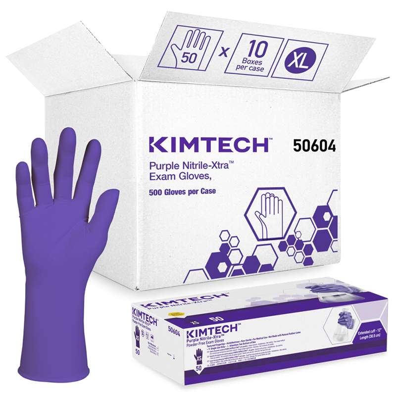 Purple Nitrile-Xtra 6 mil Textured Exam Gloves, X-Large, 12" Long, 50 per Package