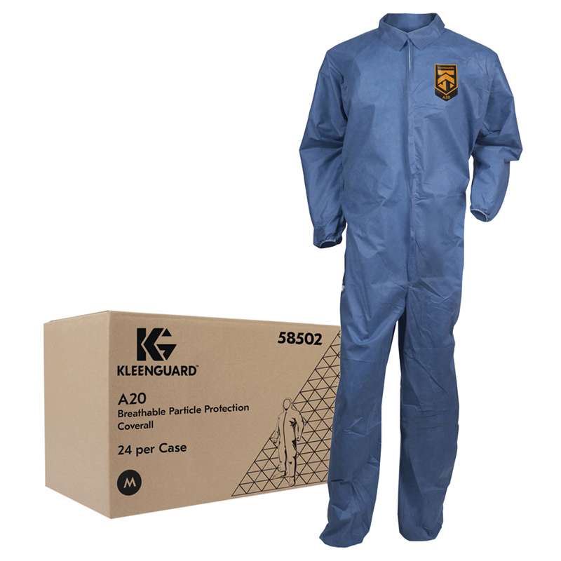 KleenGuard A20 Breathable Particle Protection Coverall, with Zipper, Elastics, Blue Medium, 24 per Case