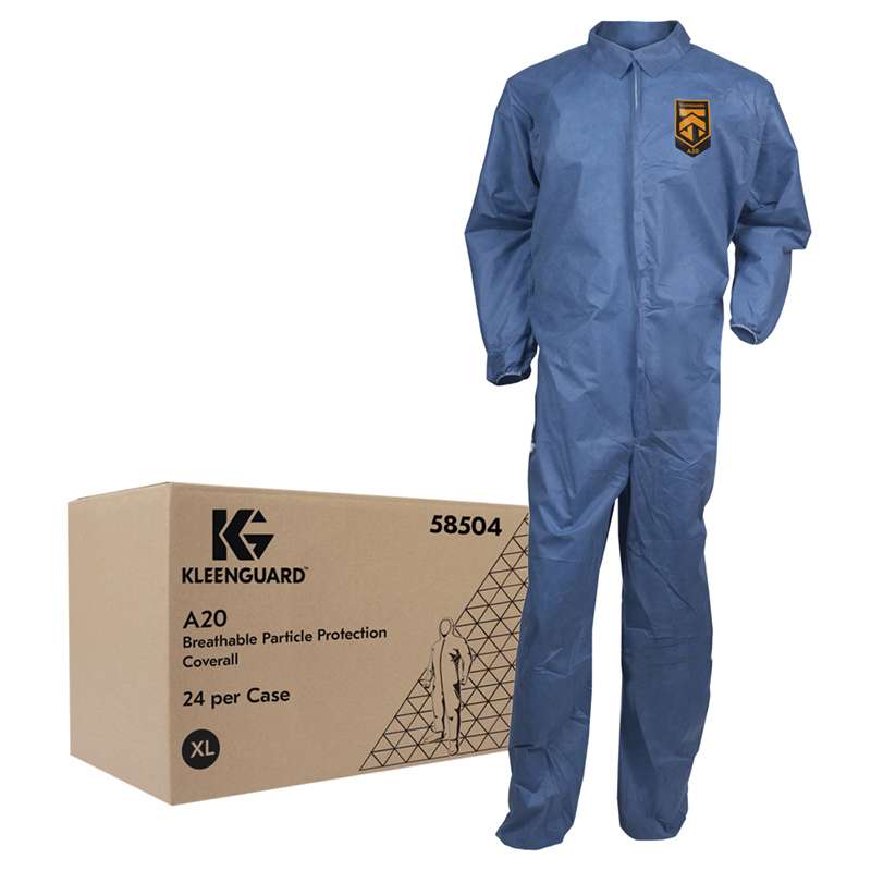 KleenGuard A20 Breathable Particle Protection Coverall, with Zipper, Elastics, Blue XL, 24 per Case