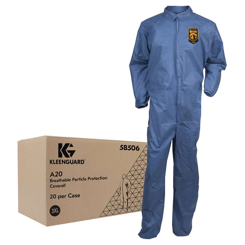 KleenGuard A20 Breathable Particle Protection Coverall, with Zipper, Elastics, Blue 3XL, 20 per Case