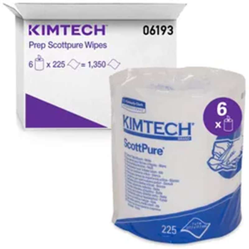 Kimtech ScottPure Low Lint Critical Task Wipers, 7" x 7", White, Spunlace Polyester/Rayon, 6 Rolls per Case
