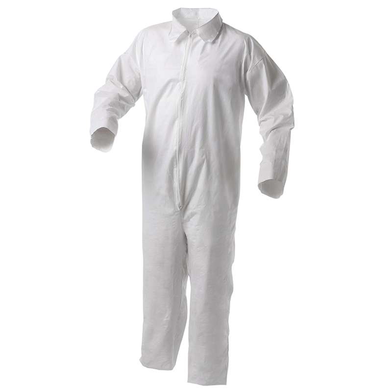 KleenGuard A35 Liquid and Particle Protection Disposable Microporous Coveralls with Zippered Front, White, Large, 25 per Case