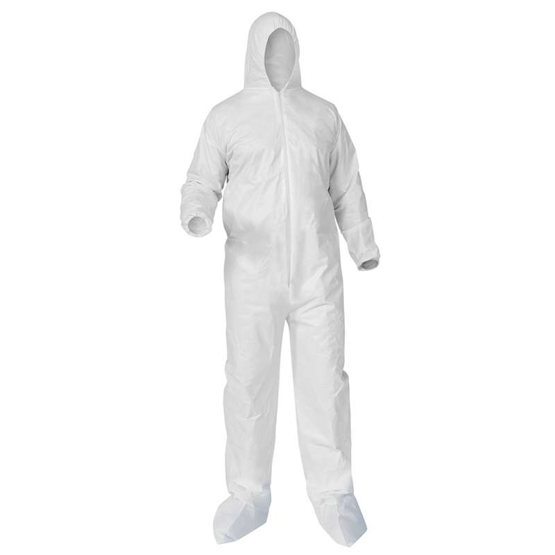 KleenGuard A35 Liquid & Particle Protection Hooded and Botted Coverall with Zip Front and Elastic Wrists & Ankles, White, 4XL, 25 per Case