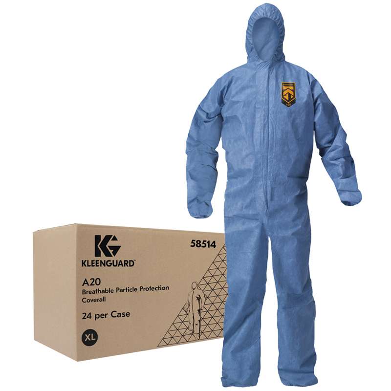 KleenGuard A20 Breathable Particle Protection Hooded Coveralls with Elastic Wrists and Ankles, Blue Denim, XL, 24 per Case