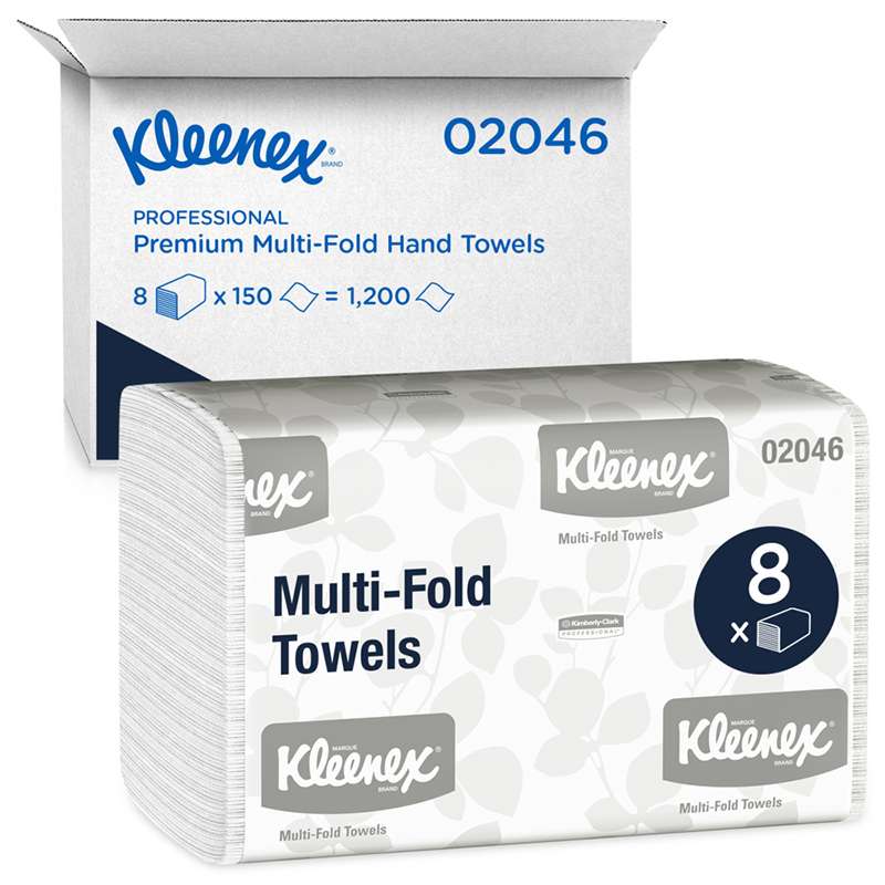 Kleenex Multifold White Paper Towels, 8 Packs per Case, 150 Tri Fold Paper Towels per Pack