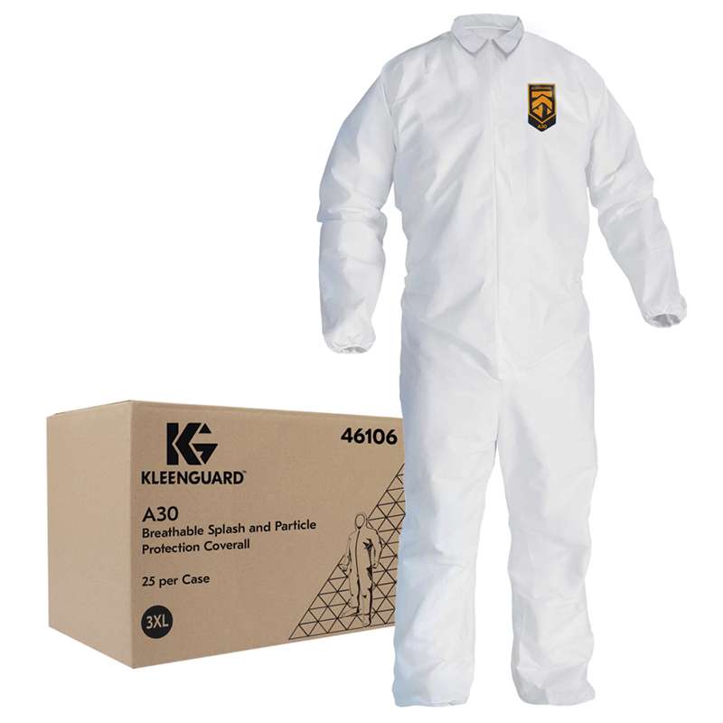 KleenGuard A30 Breathable Splash & Particle Protection Coveralls with Elastic Wrists and Ankles, Whi