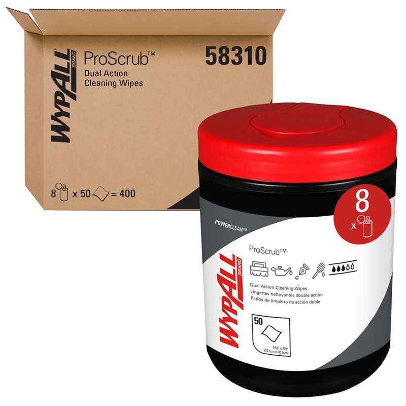 WypAll Waterless Industrial Cleaning Wipes, 9.5 x 12", 8 Portable Canisters of 50 Sheets
