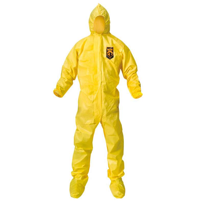 KleenGuard A70 Chemical Spray Protection Coverall, with Zipper, Elastics, Hood, Boots, Yellow, 5X-Large, 12 per Case