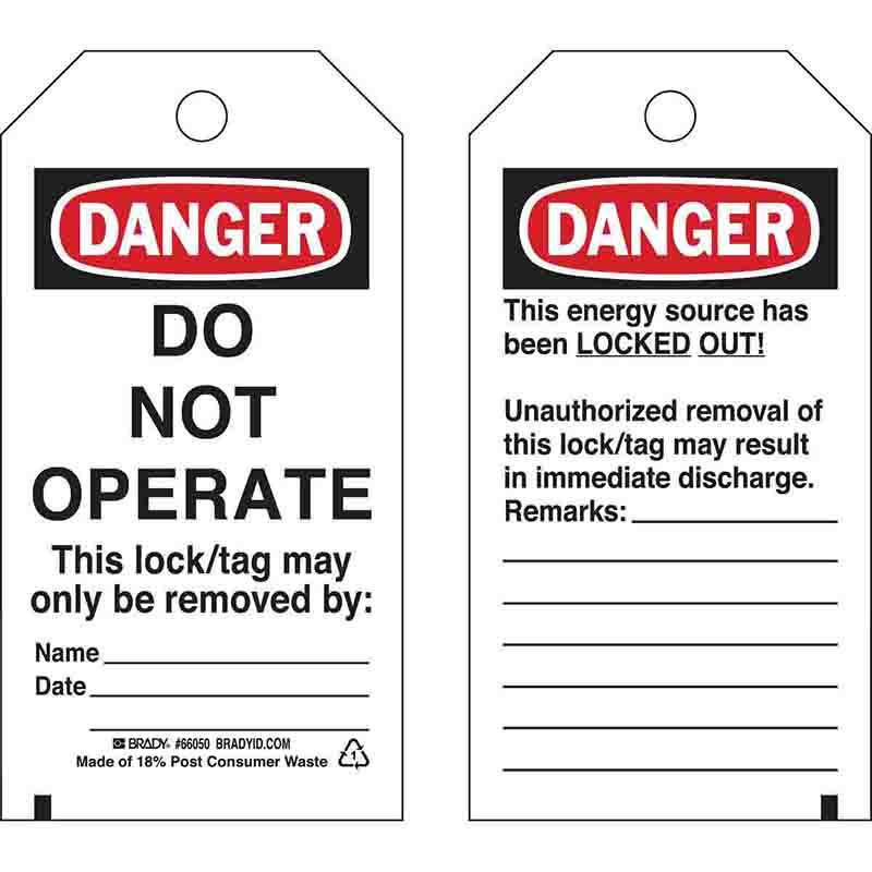 DANGER Do Not Operate Energy Source Lockout Tagout Tag, Red Striped, 5.75 x 3", 25 per Package