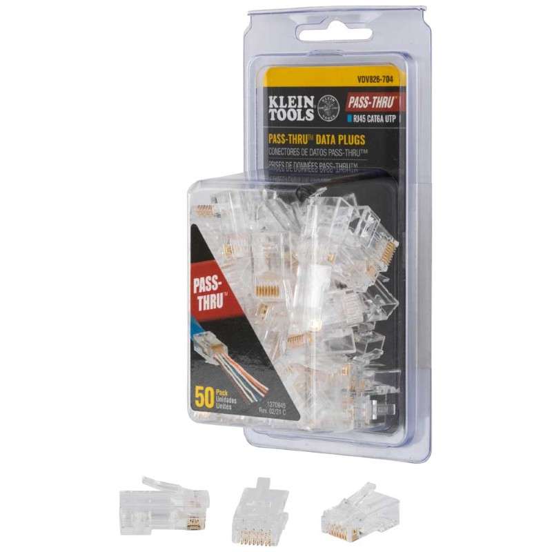 Pass-Thru Modular Data Plugs, RJ-45-CAT6A, UTP, 50-Pack