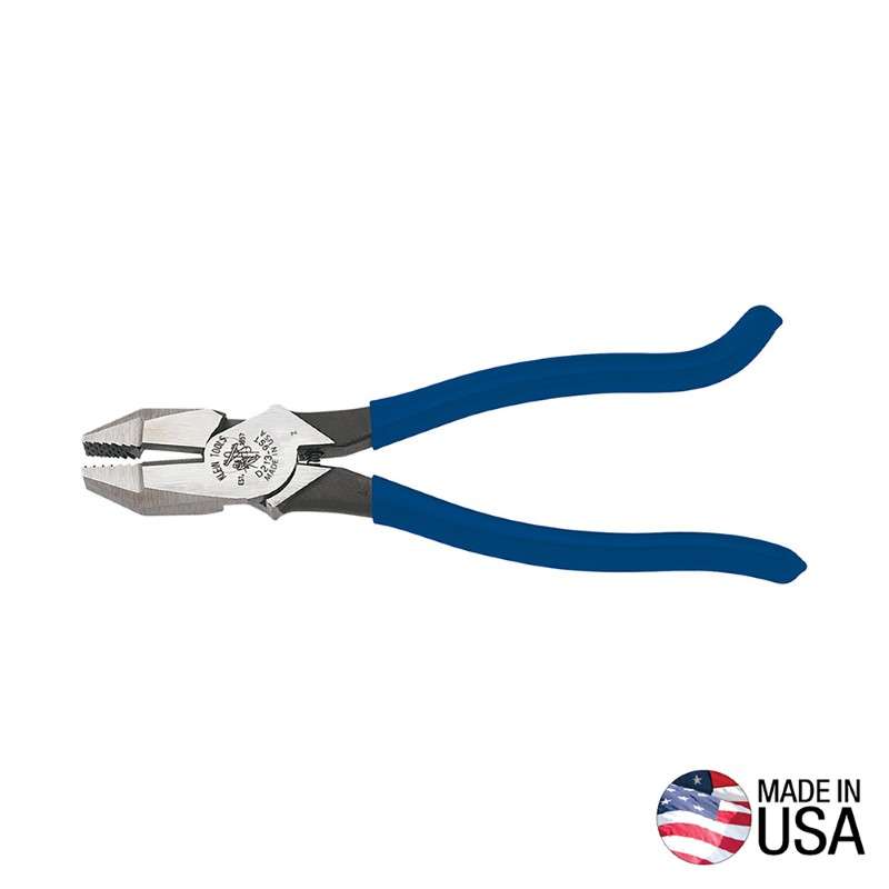 High-Leverage Ironworker's Work Pliers with Hook Bend Handle and Square Nose, 9-3/8" Long