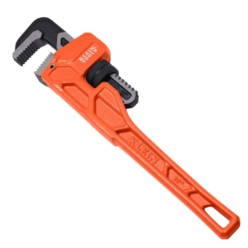 Pipe Wrench, Adjustable, Standard Head, Cast Iron, Orange, 10"