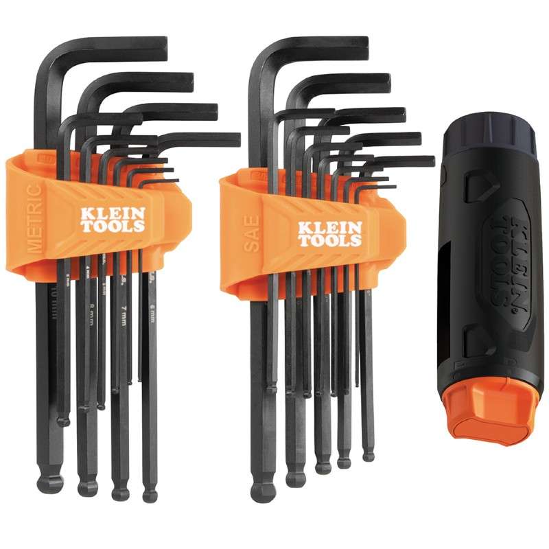 Long Ball-End Hex Key Set with Handle, SAE and Metric, 22-Piece