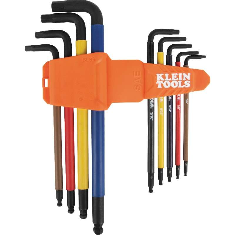 Color-Coded Extra Long L Style Hex Key Caddy Set, SAE, 9-Piece